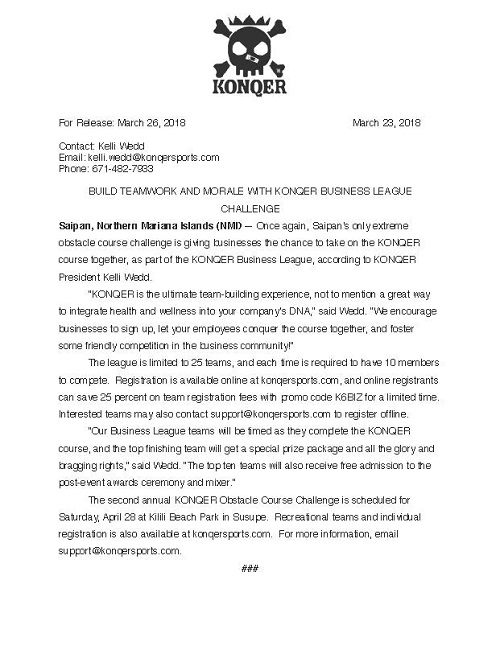 Click Here to View the Press Release KONQER Saipan K6